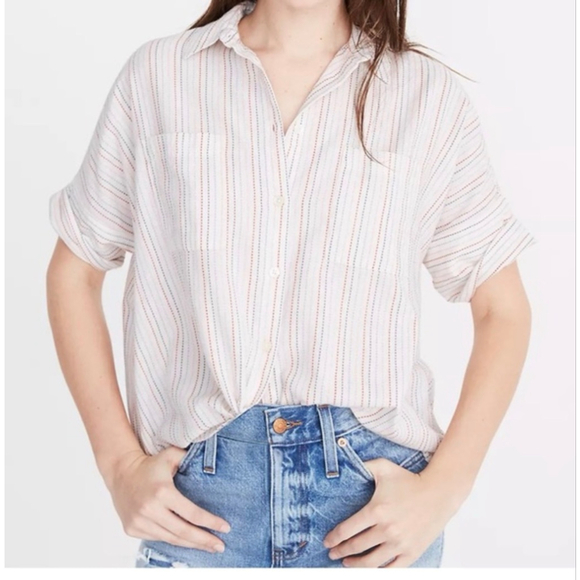 Madewell Tops - Madewell Striped Boxy Button Down Shirt S Short Sleeve Lightweight Oversized